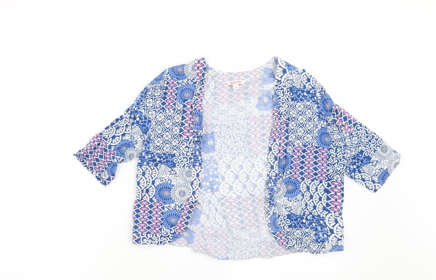 Miss Evie Girls Blue Floral  Kimono Blouse Size 7-8 Years