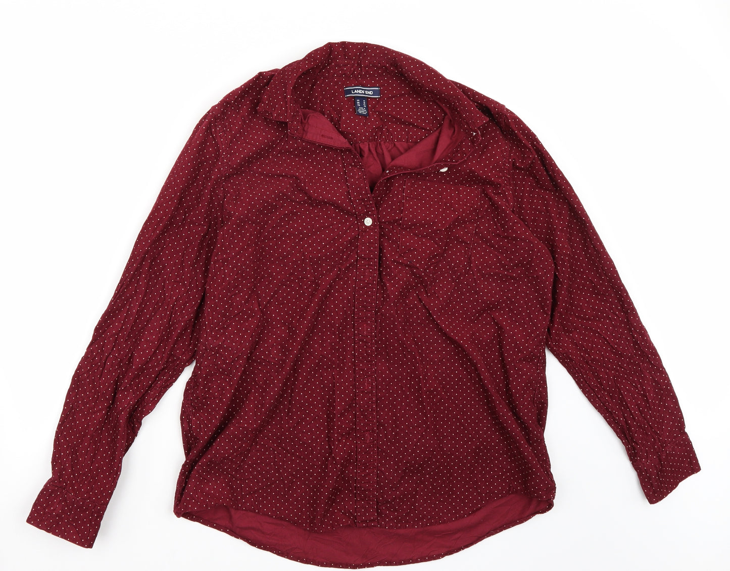 Lands end Womens Red Polka Dot  Basic Button-Up Size 18