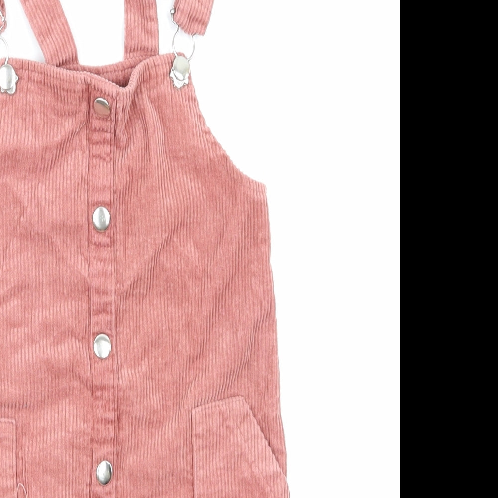 Denim & Co. Girls Pink  Velvet Pinafore/Dungaree Dress  Size 5-6 Years