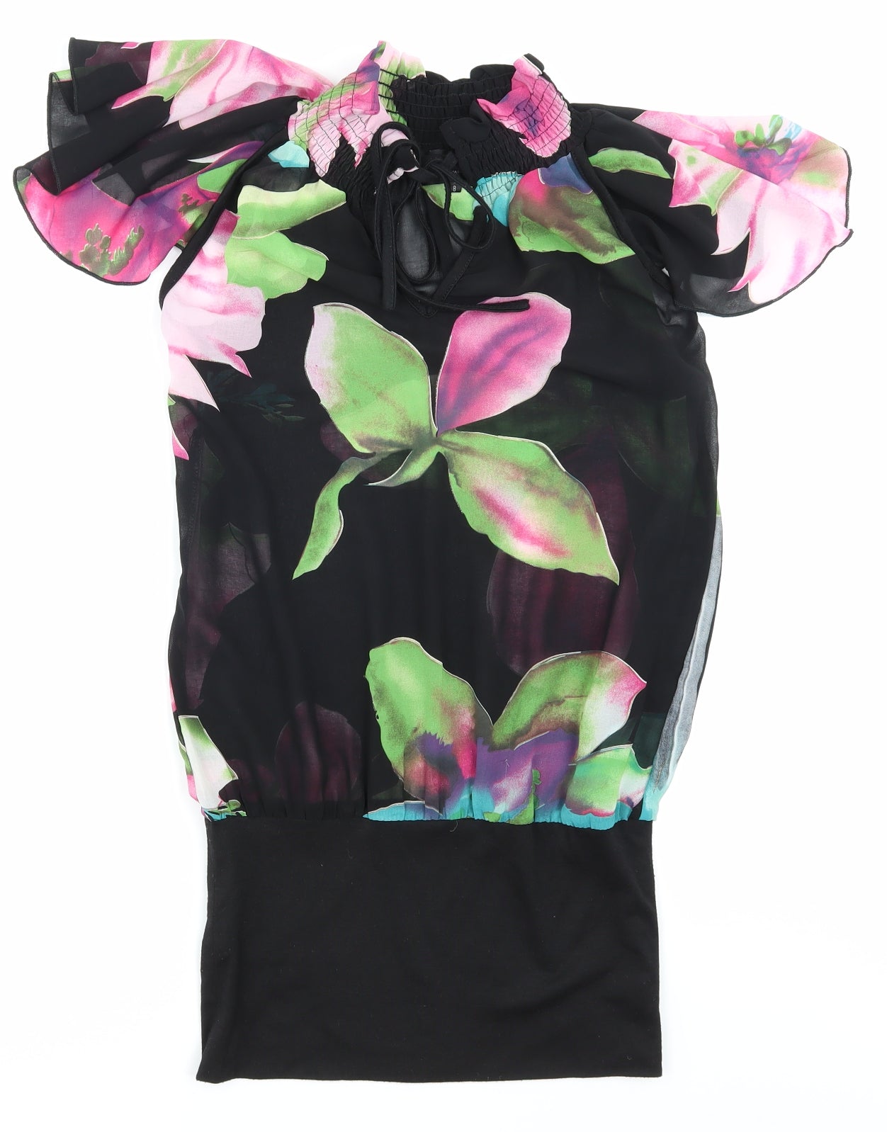 ax Womens Black Floral Mesh Basic Blouse Size 8