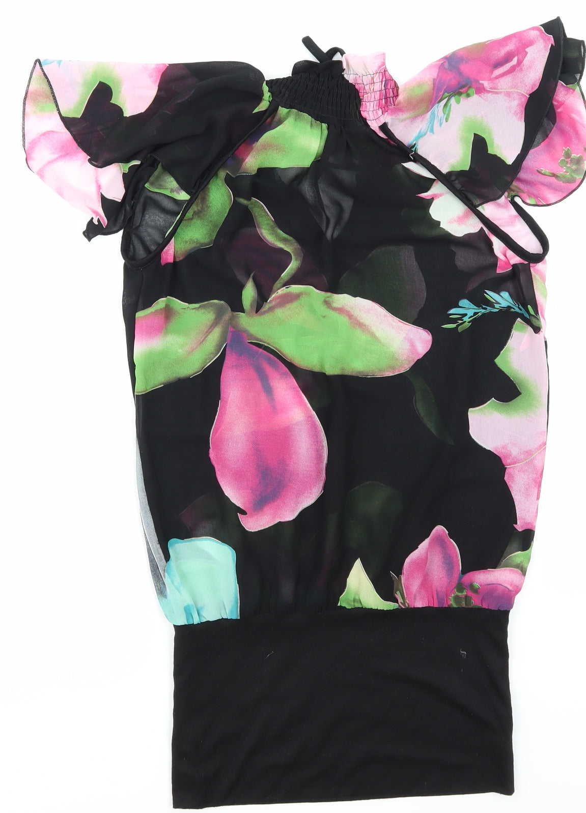 ax Womens Black Floral Mesh Basic Blouse Size 8