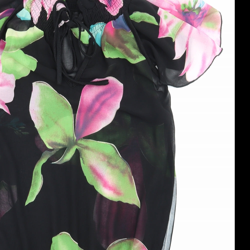 ax Womens Black Floral Mesh Basic Blouse Size 8