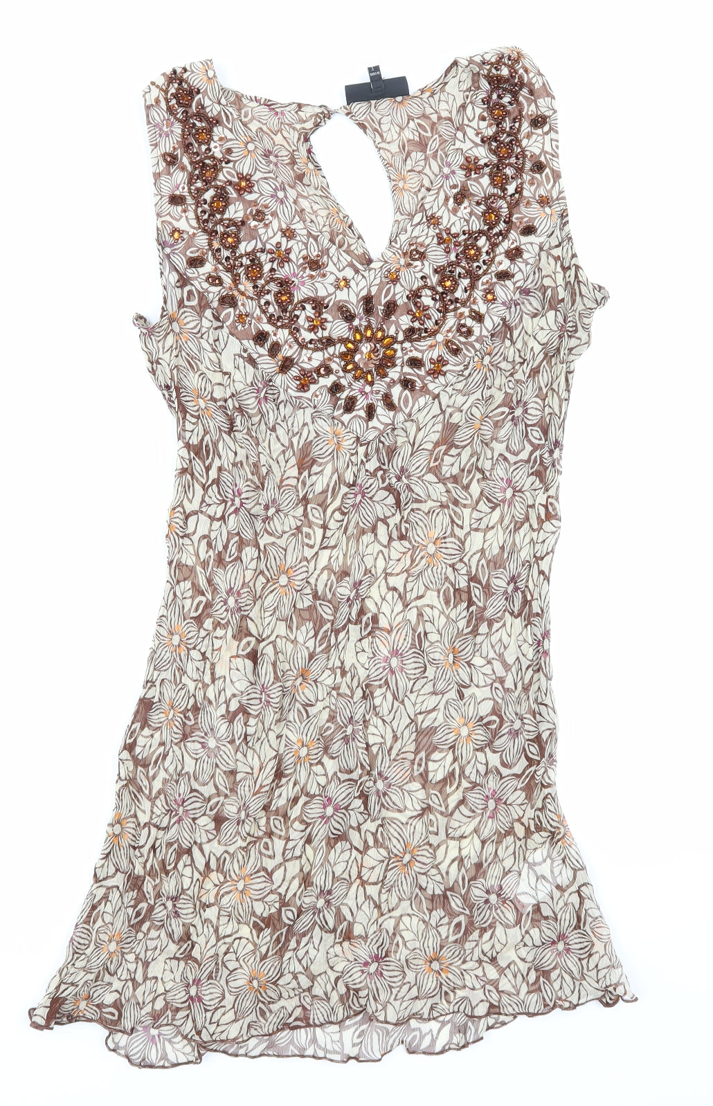 NEXT Womens Brown Floral Mesh Basic Blouse Size 10