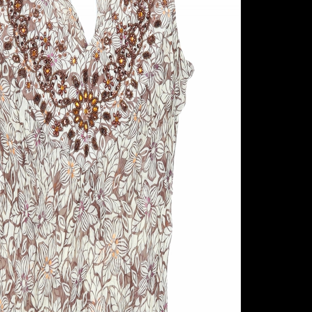 NEXT Womens Brown Floral Mesh Basic Blouse Size 10
