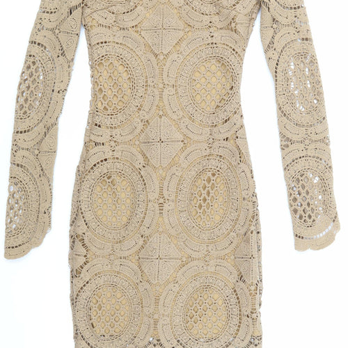 AX Paris Womens Beige Argyle/Diamond Lace Pencil Dress  Size 8