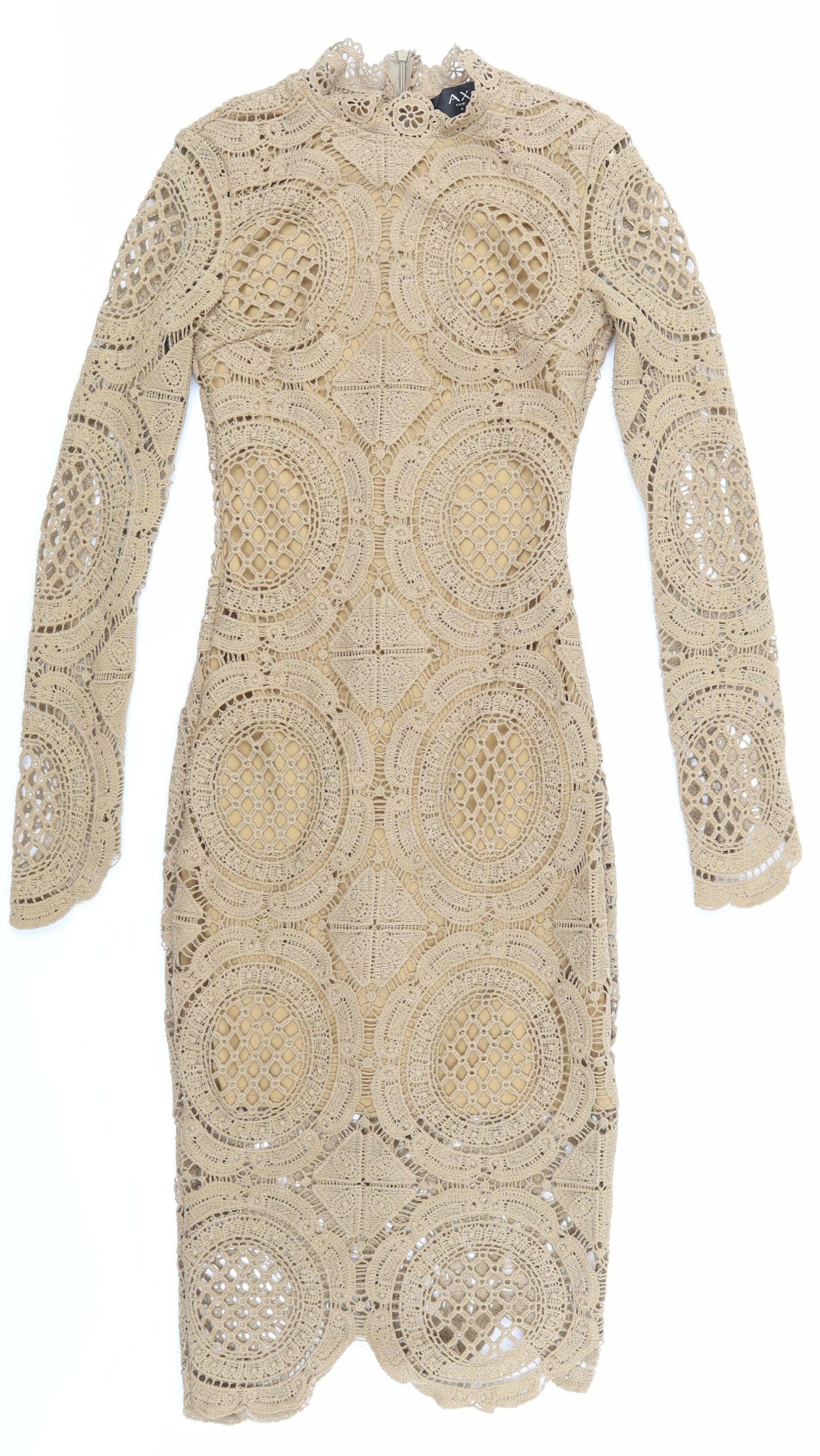 AX Paris Womens Beige Argyle/Diamond Lace Pencil Dress  Size 8