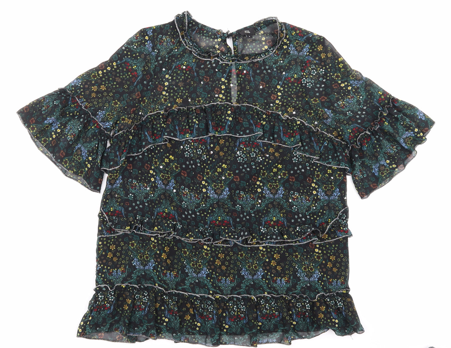 Riverisland Womens Black Floral Mesh Basic Blouse Size 8