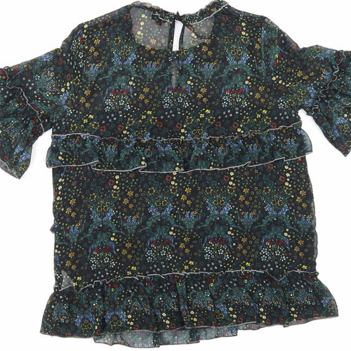 Riverisland Womens Black Floral Mesh Basic Blouse Size 8