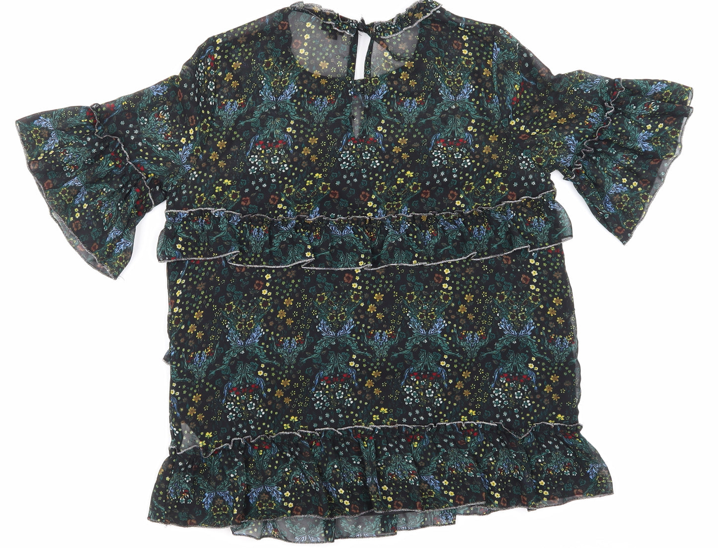 Riverisland Womens Black Floral Mesh Basic Blouse Size 8
