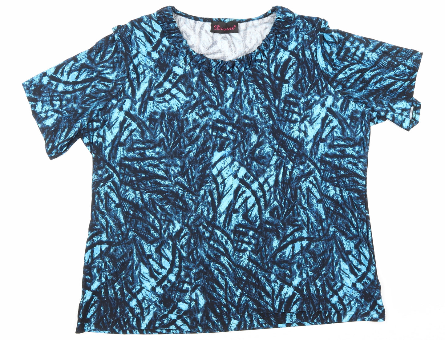 Divine Womens Blue Houndstooth  Basic T-Shirt Size 20