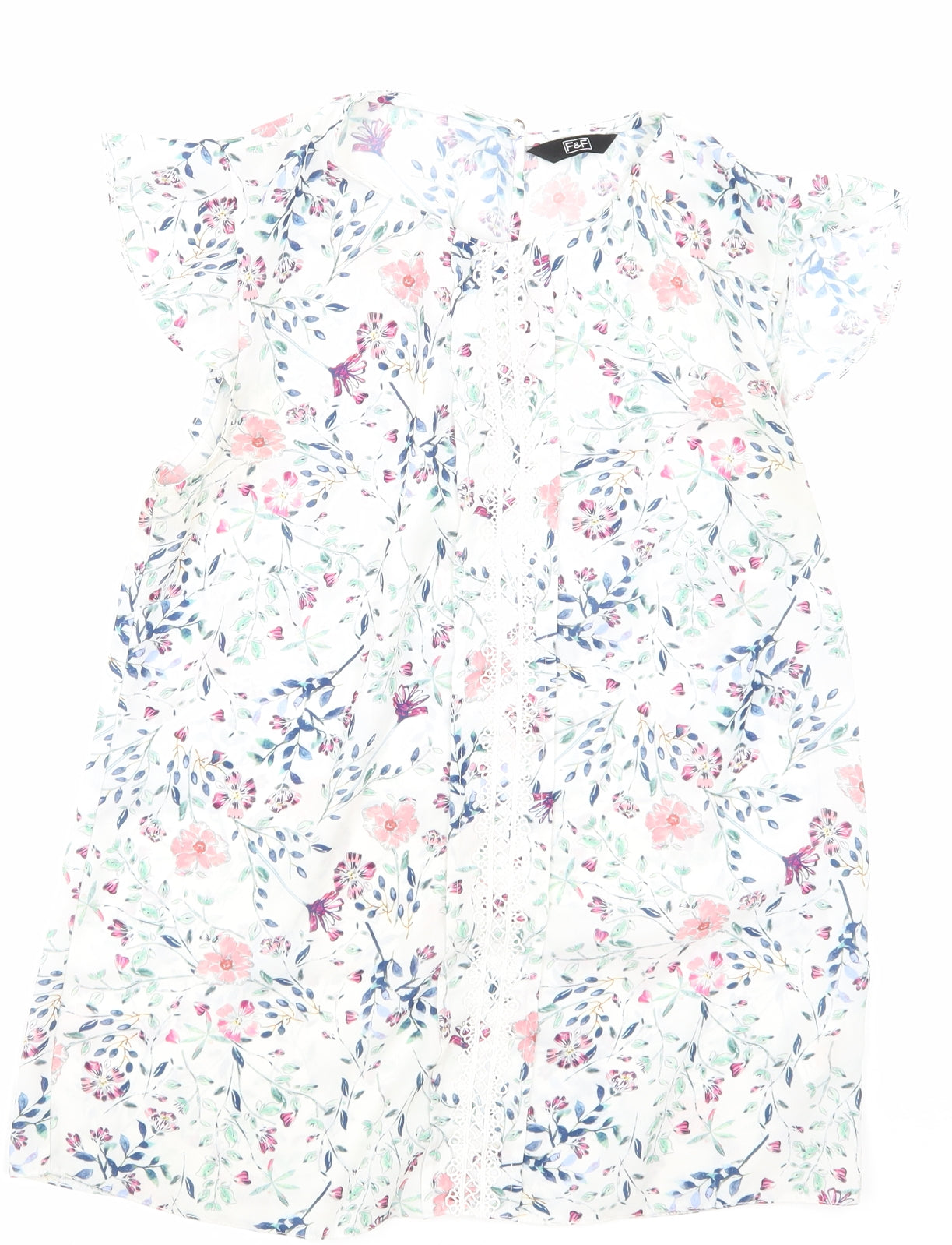 F&F Womens Silver Floral  Basic Blouse Size 8