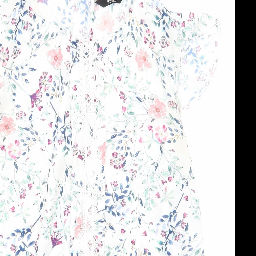 F&F Womens Silver Floral  Basic Blouse Size 8