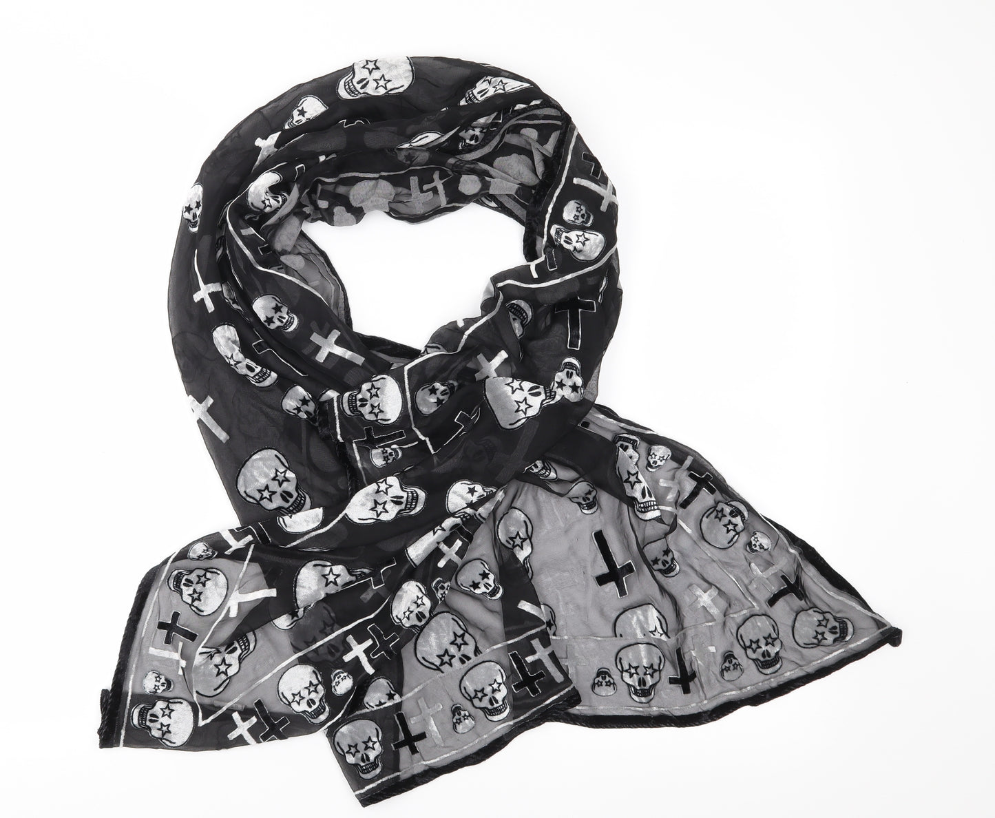 River Island Unisex Black Geometric   Scarf   - Skulls