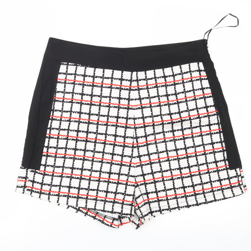 Missi Womens White Check  Mom Shorts Size 14