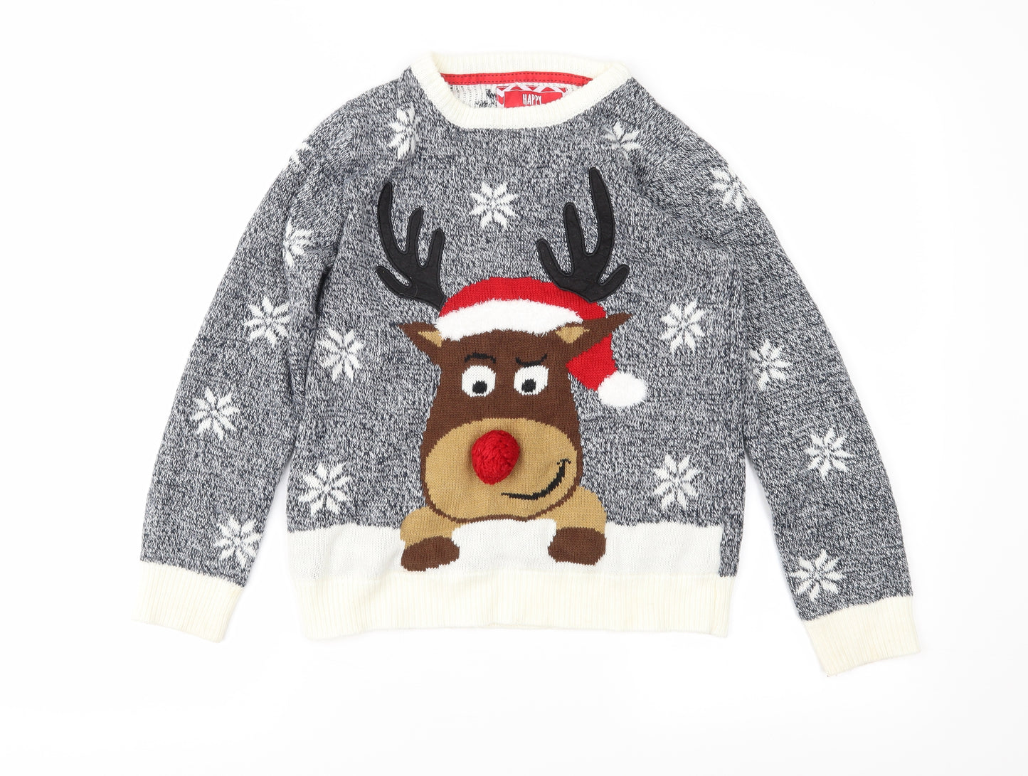 Primark Boys Grey Fair Isle Knit Pullover Jumper Size 9-10 Years  - Rudolph Christmas