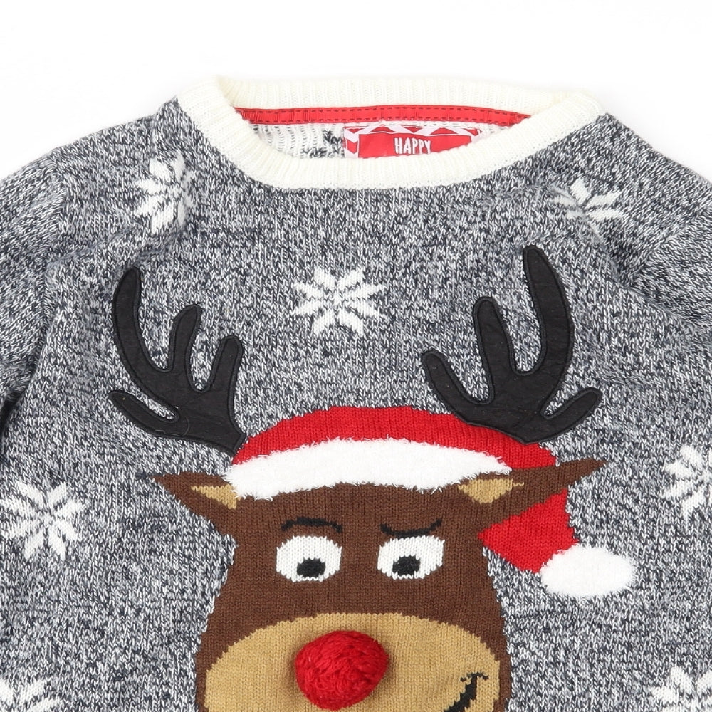 Primark Boys Grey Fair Isle Knit Pullover Jumper Size 9-10 Years  - Rudolph Christmas