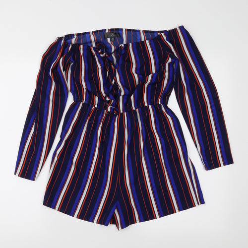 Missguided Womens Blue Striped  Playsuit One-Piece Size 8