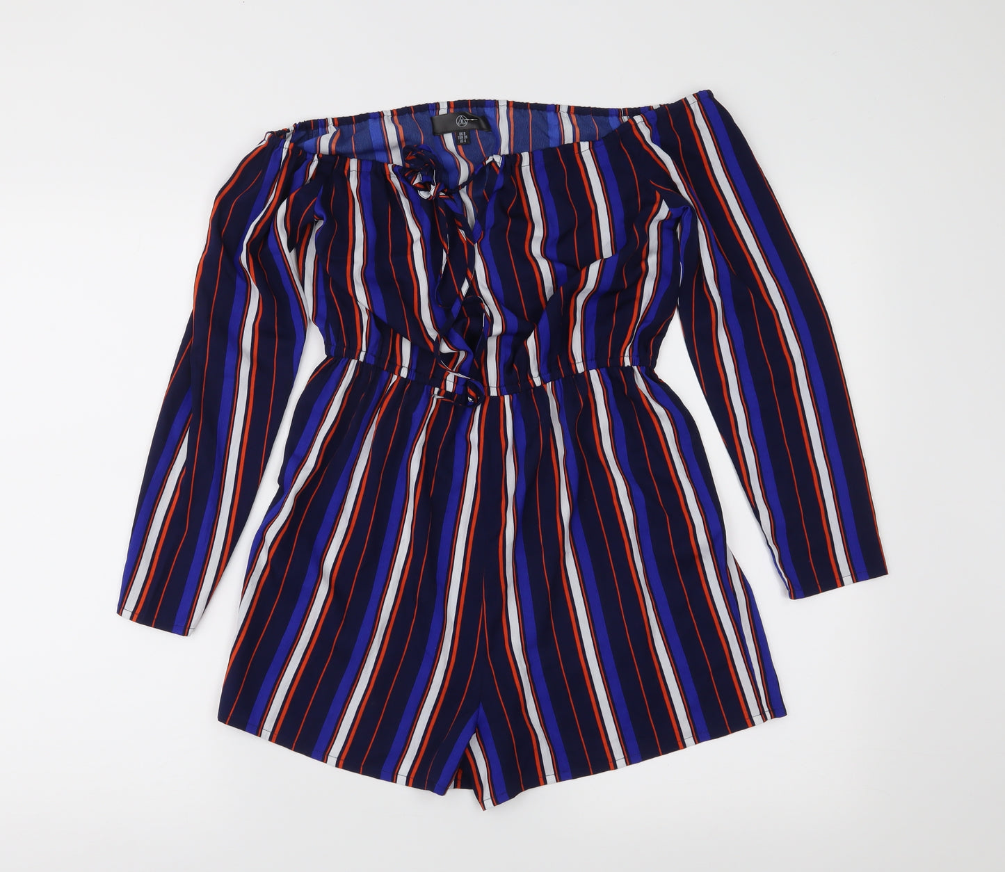 Missguided Womens Blue Striped  Playsuit One-Piece Size 8