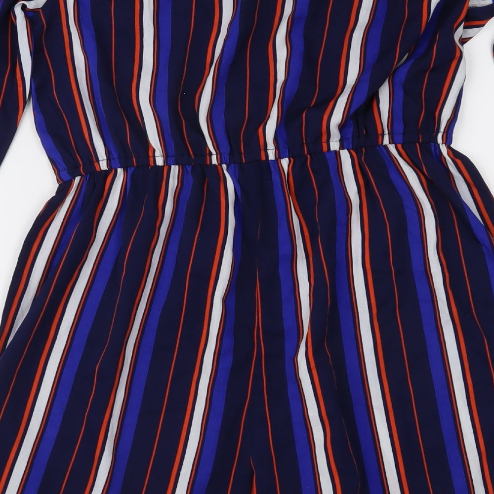 Missguided Womens Blue Striped  Playsuit One-Piece Size 8