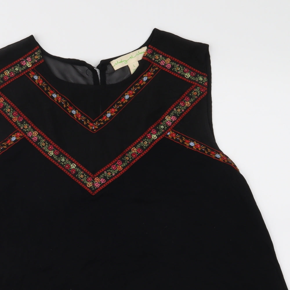 Staring at Stars Womens Black Floral  Basic Blouse Size L