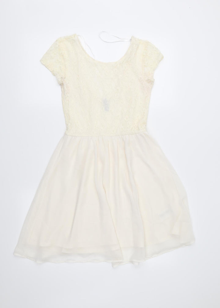 Divided Womens Ivory Lace Fit & Flare Size 8