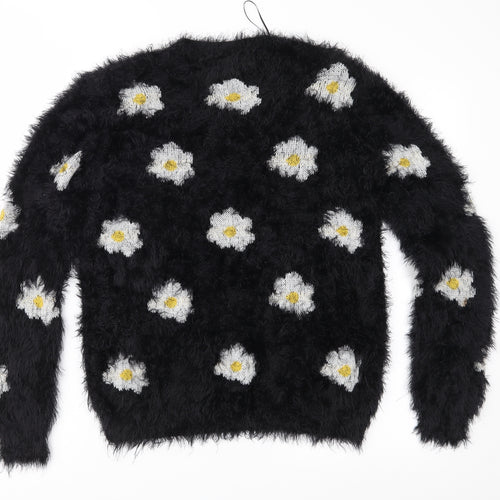 Preworn Womens Black Floral Knit Pullover Jumper Size M