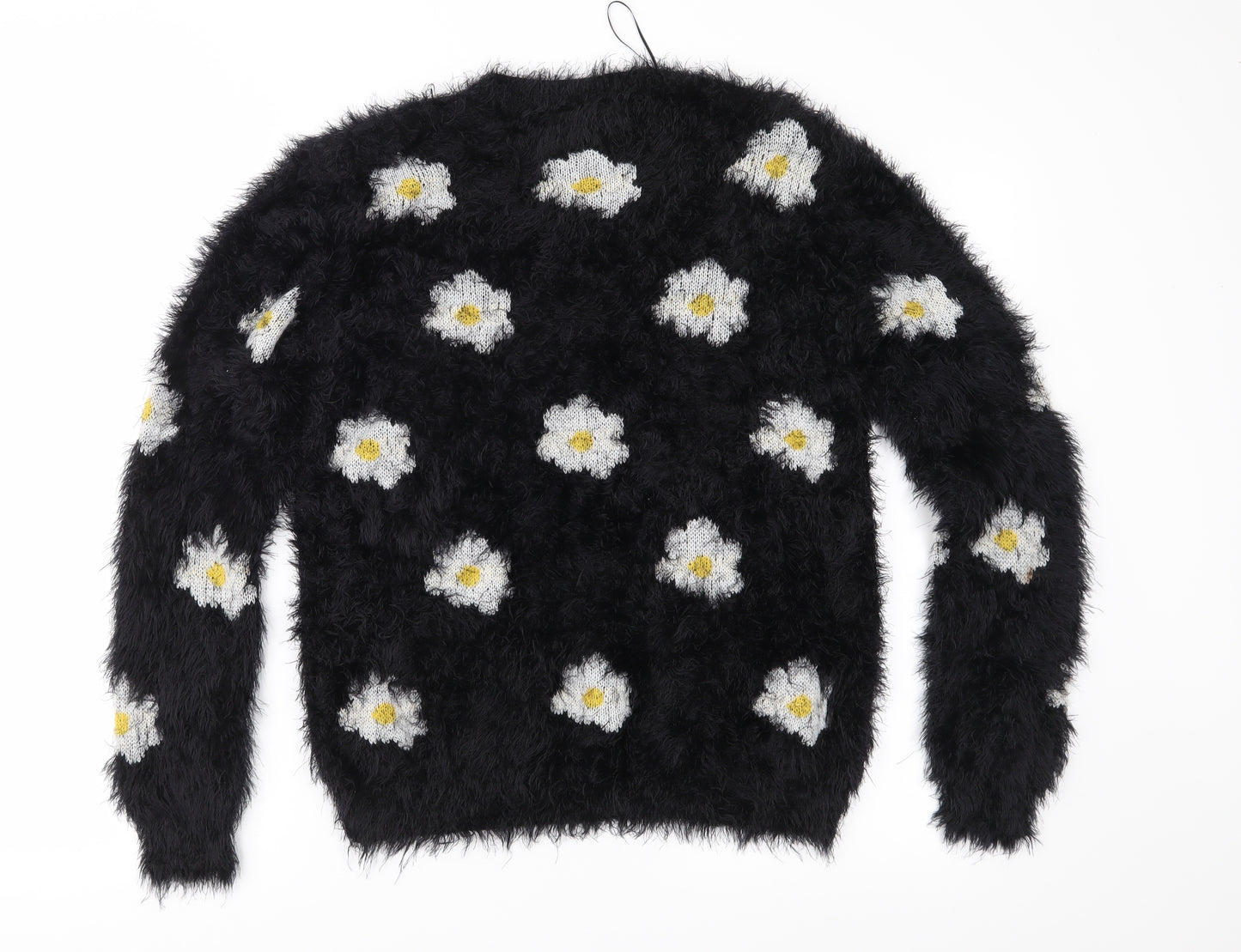 Preworn Womens Black Floral Knit Pullover Jumper Size M