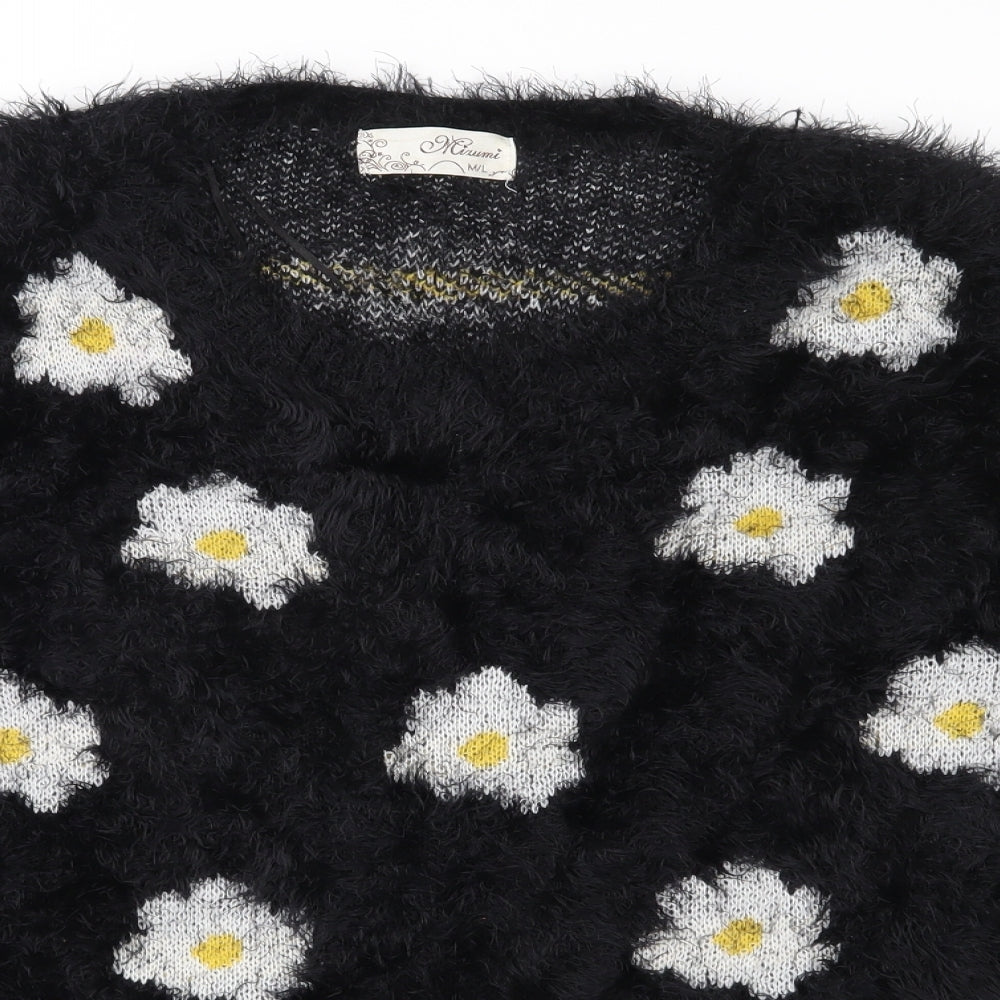 Preworn Womens Black Floral Knit Pullover Jumper Size M