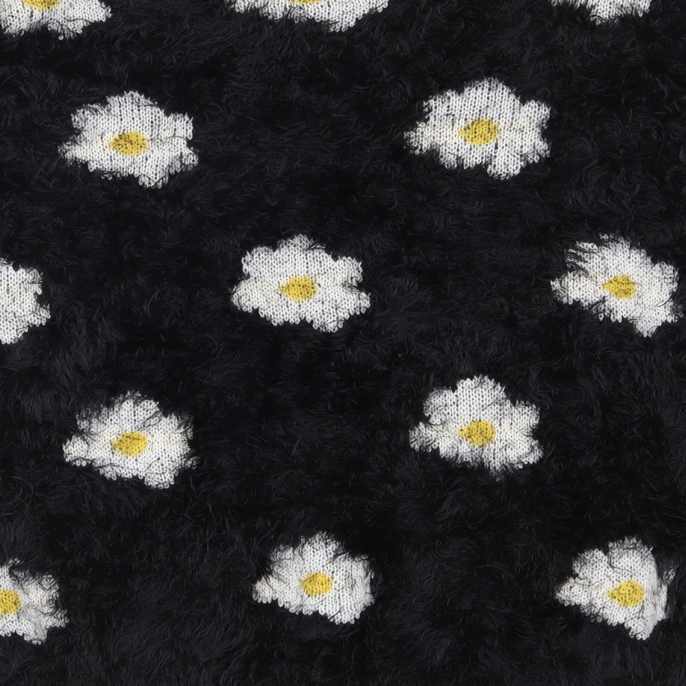 Preworn Womens Black Floral Knit Pullover Jumper Size M