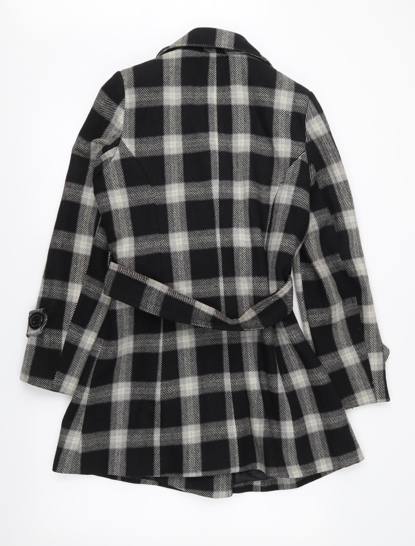 Select Womens Black Check Twill Overcoat Coat Size 12