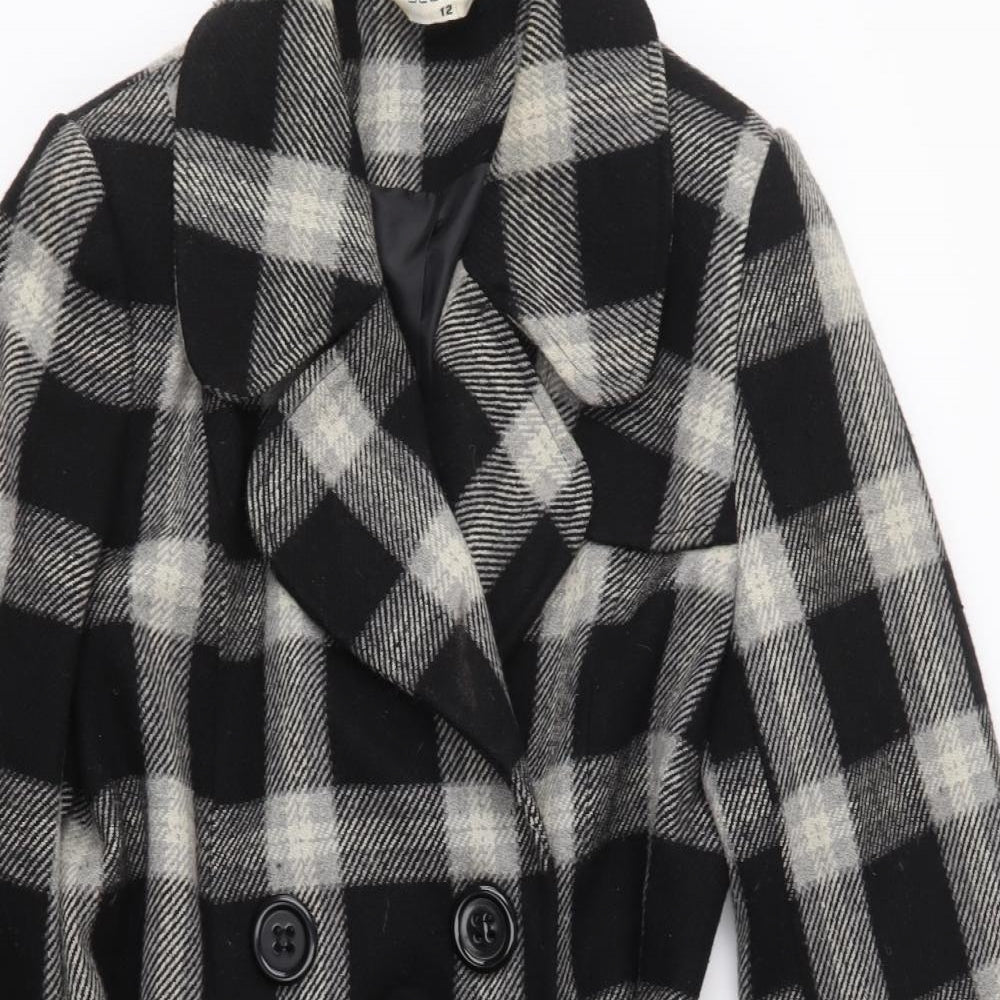 Select Womens Black Check Twill Overcoat Coat Size 12
