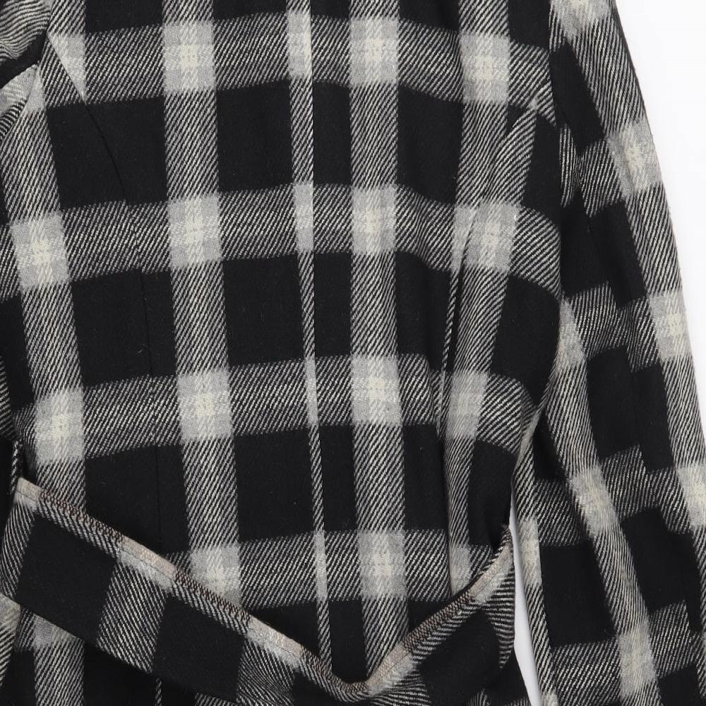 Select Womens Black Check Twill Overcoat Coat Size 12