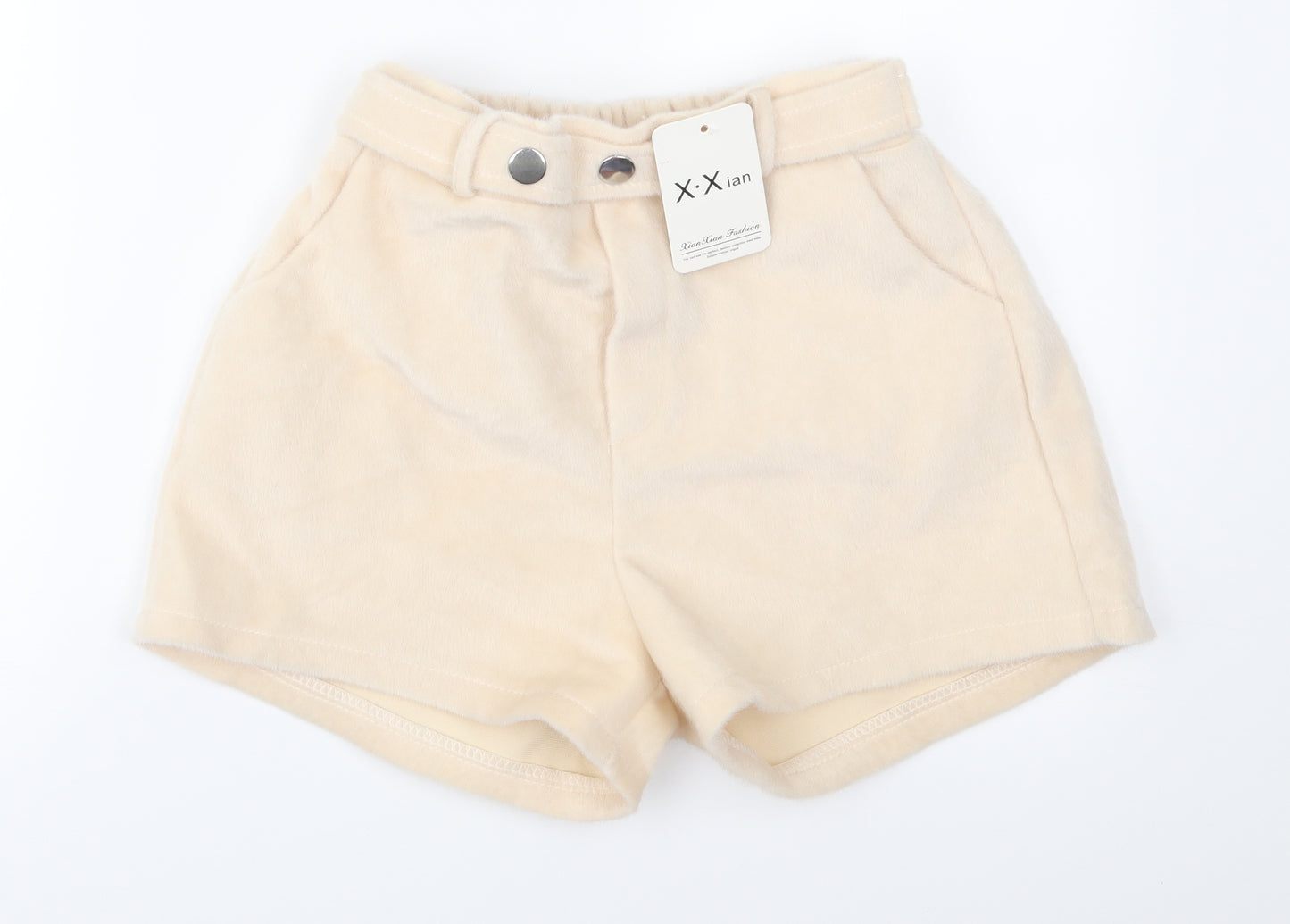 X.Xian Womens Ivory  Fleece Mom Shorts Size 28 in - Faux fur