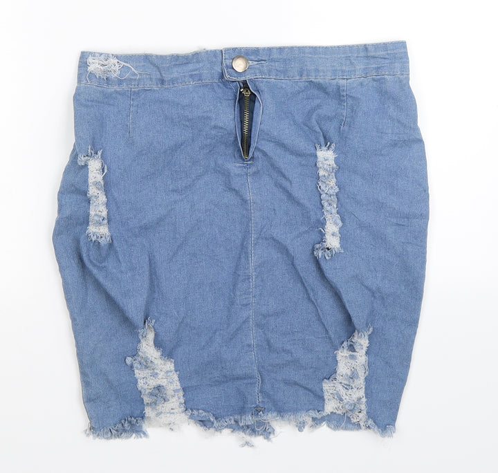 Fancy Qube Womens Blue Denim Straight & Pencil Skirt Size 32 in - Distressed