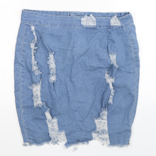 Fancy Qube Womens Blue  Denim Straight & Pencil Skirt Size 32 in  - Distressed