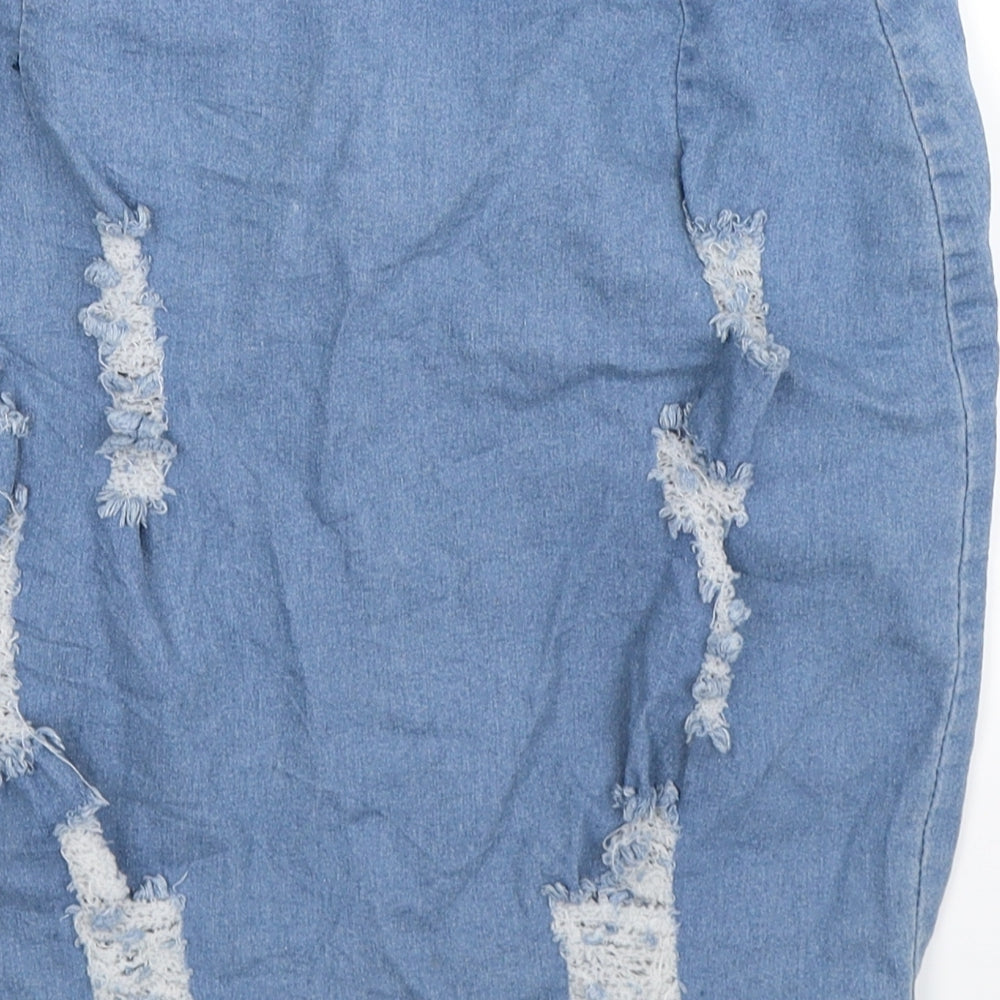 Fancy Qube Womens Blue  Denim Straight & Pencil Skirt Size 32 in  - Distressed