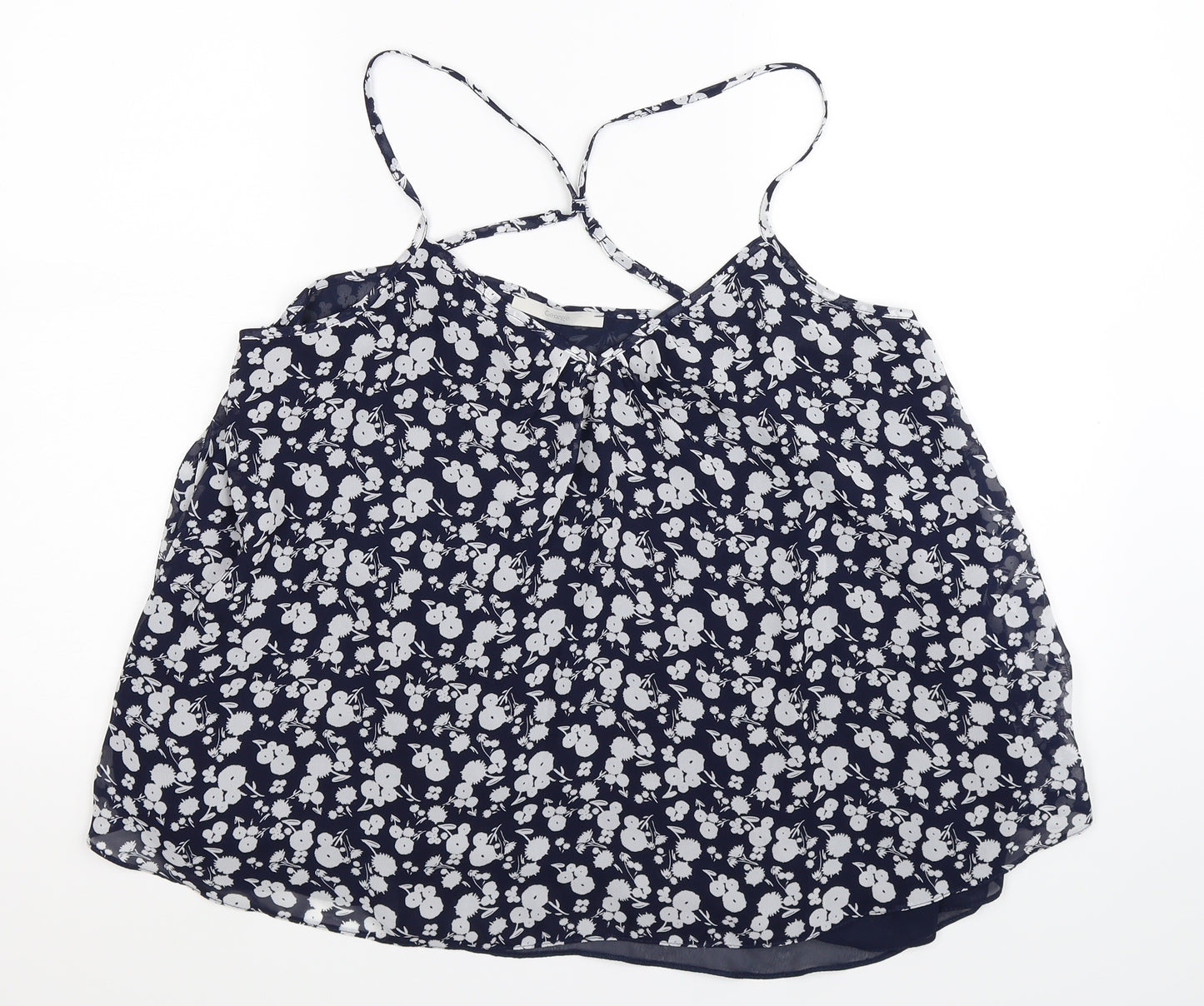 George Womens Blue Floral Rayon Basic Tank Size 16