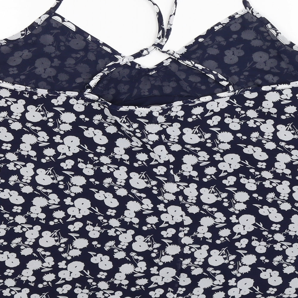 George Womens Blue Floral Rayon Basic Tank Size 16