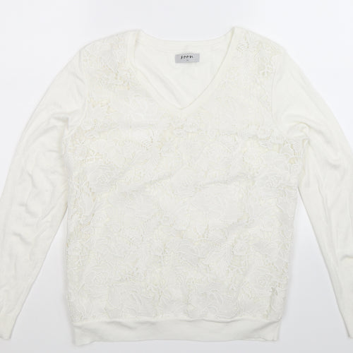 Soon Womens White  Knit Pullover Jumper Size 14