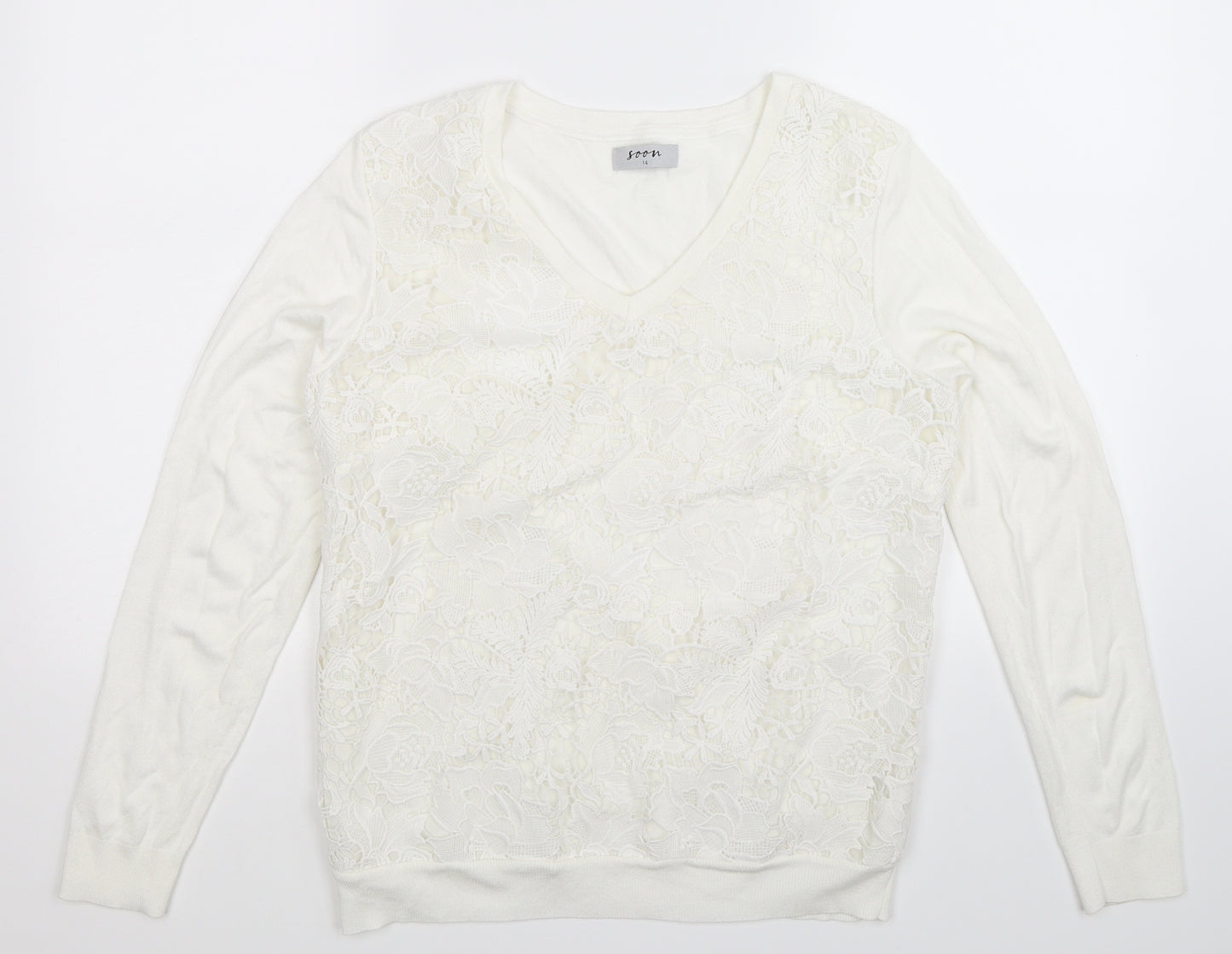 Soon Womens White  Knit Pullover Jumper Size 14