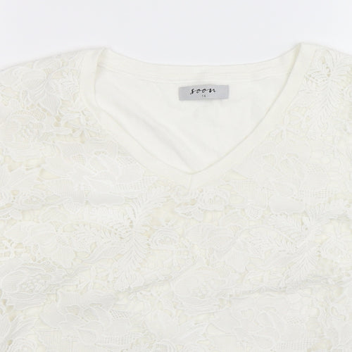 Soon Womens White  Knit Pullover Jumper Size 14