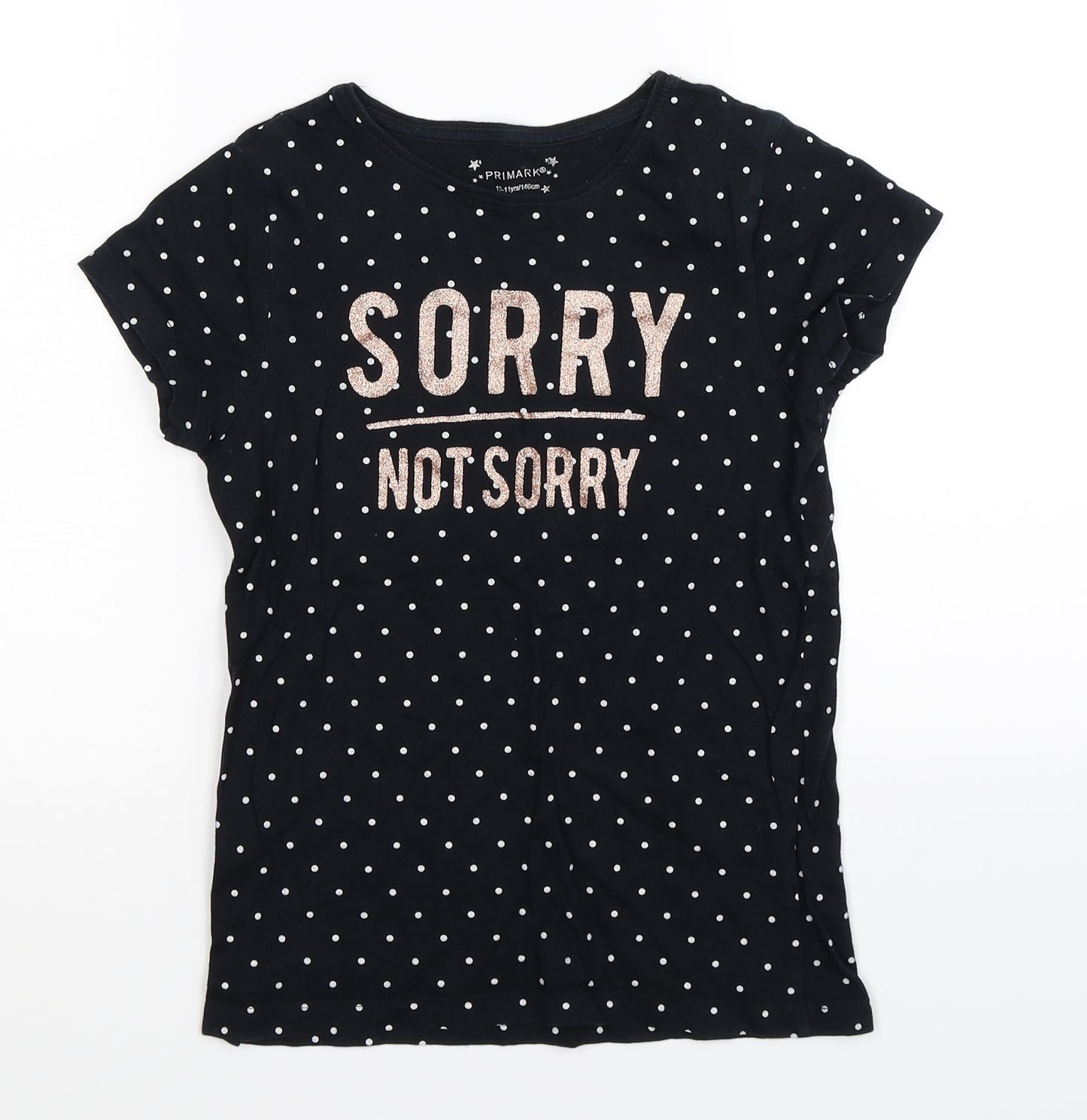 Primark Girls Black Spotted  Basic T-Shirt Size 10-11 Years
