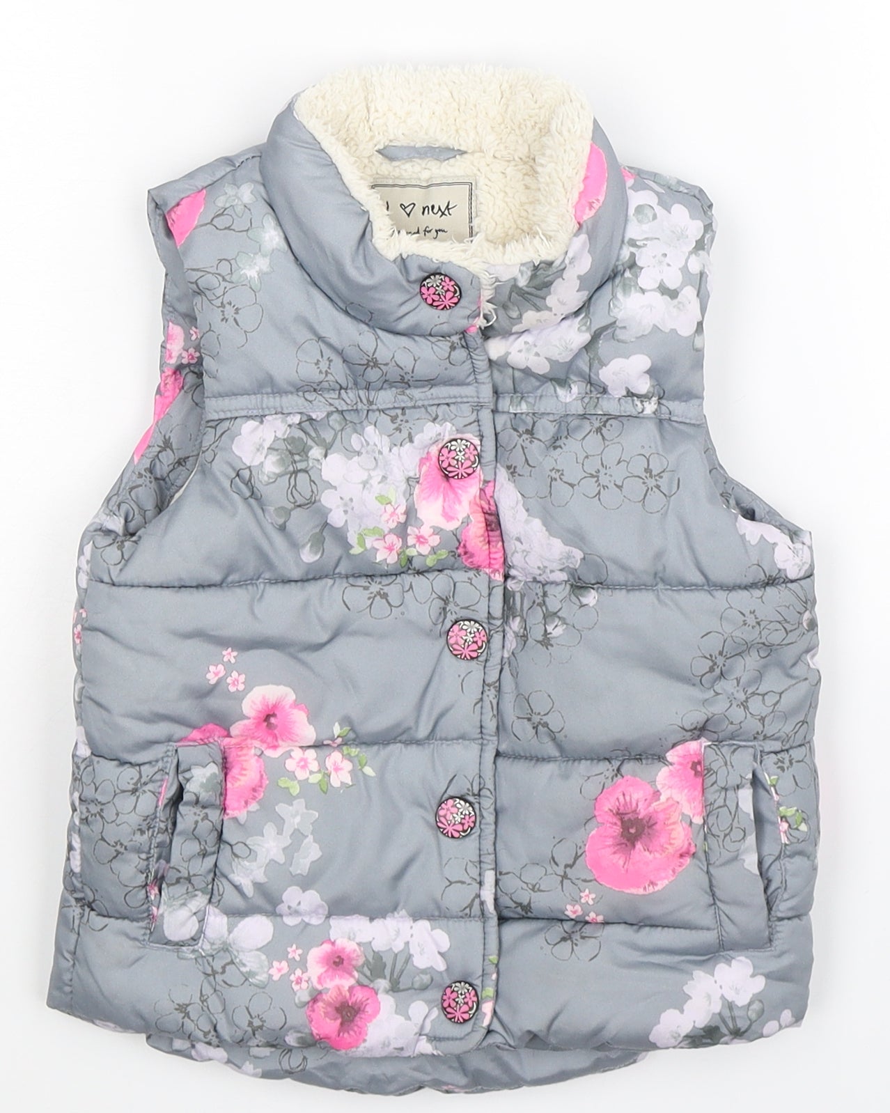 NEXT Girls Grey Floral  Gilet Jacket Size 9-12 Months