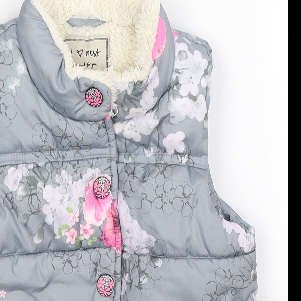 NEXT Girls Grey Floral  Gilet Jacket Size 9-12 Months