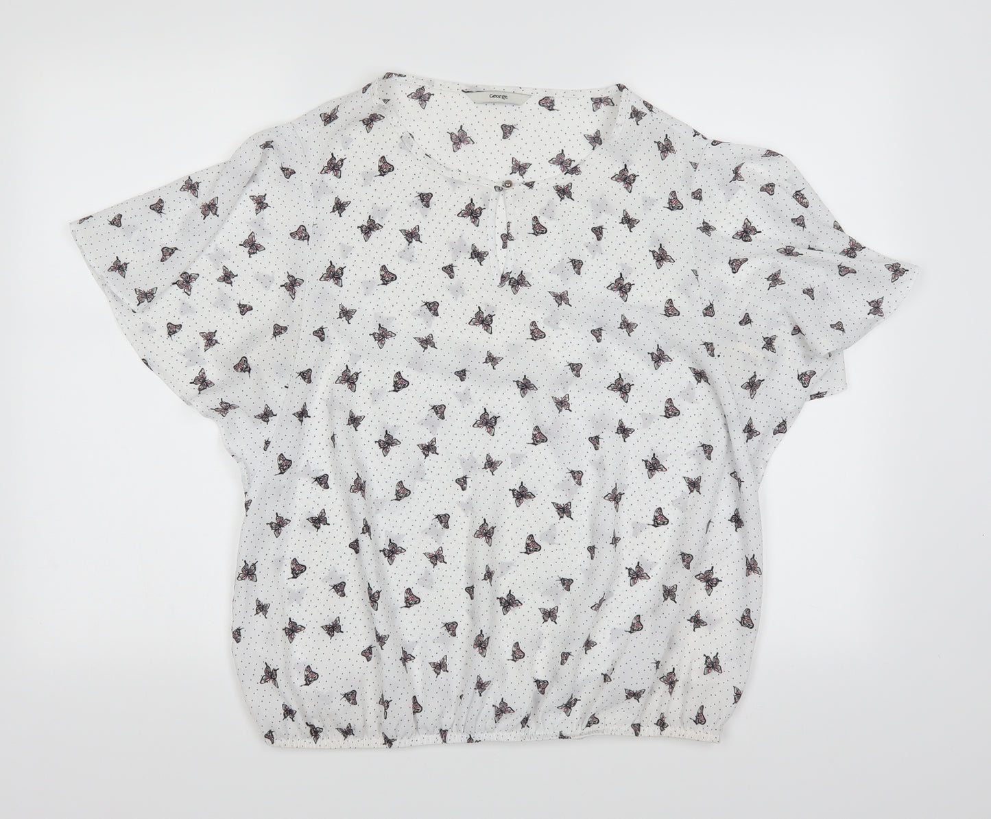 George Womens White Polka Dot  Basic Blouse Size 14