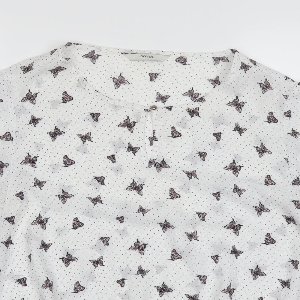 George Womens White Polka Dot  Basic Blouse Size 14