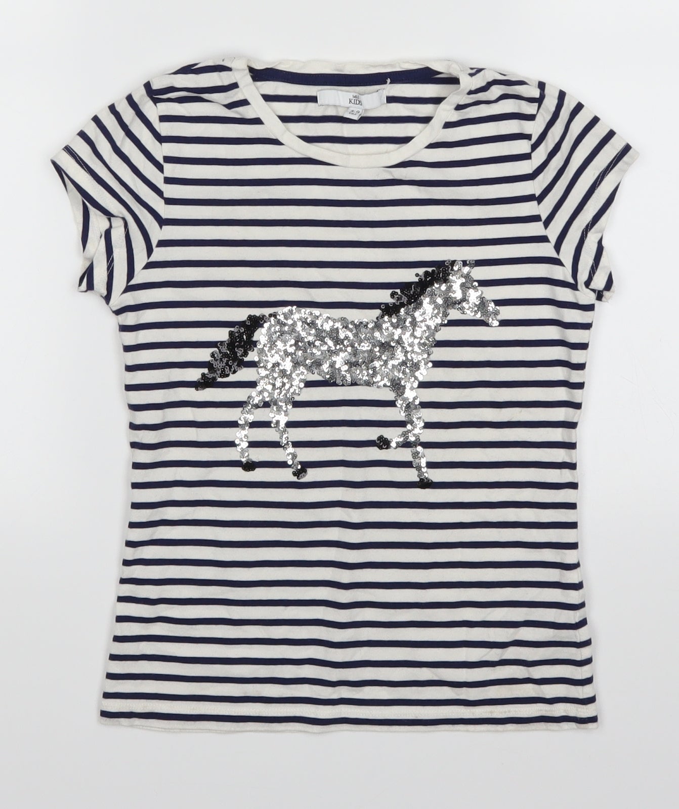Marks and Spencer Girls White Striped  Basic T-Shirt Size 8-9 Years