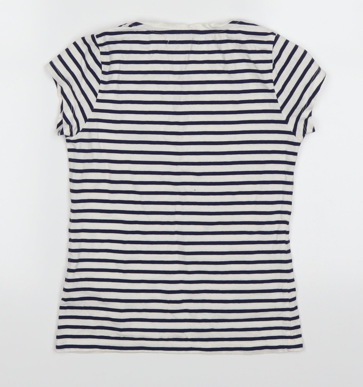 Marks and Spencer Girls White Striped  Basic T-Shirt Size 8-9 Years