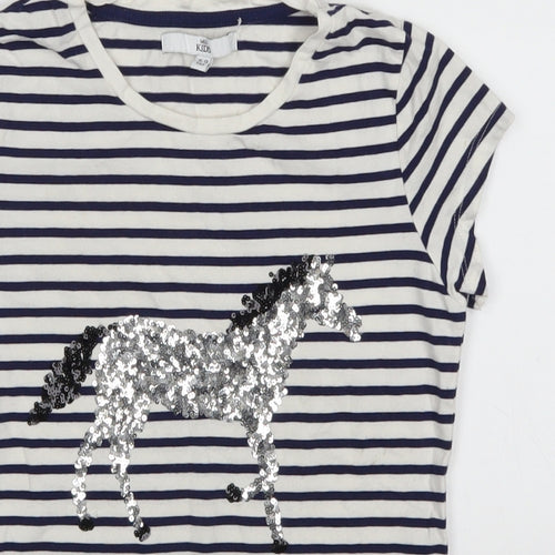 Marks and Spencer Girls White Striped  Basic T-Shirt Size 8-9 Years