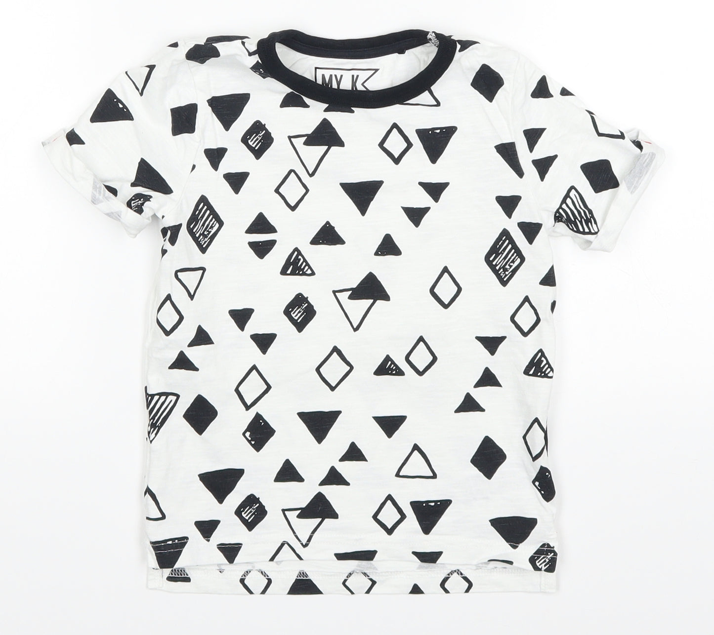 MY K Boys White Geometric  Basic T-Shirt Size 3-4 Years